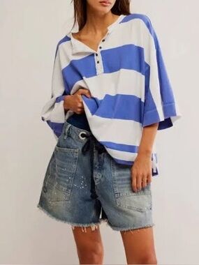 NWT Free People We the Free Wonderful Tee in blue combo L
